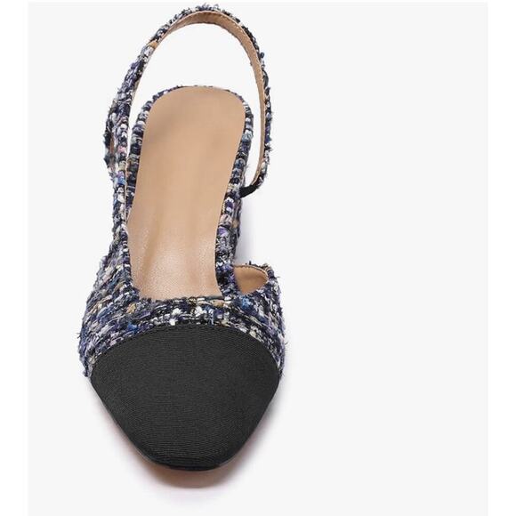 Tweed Chunky Heel Size 10 Cap Toe Slingbacks Office Dress Shoes Preppy Classic - Picture 2 of 7